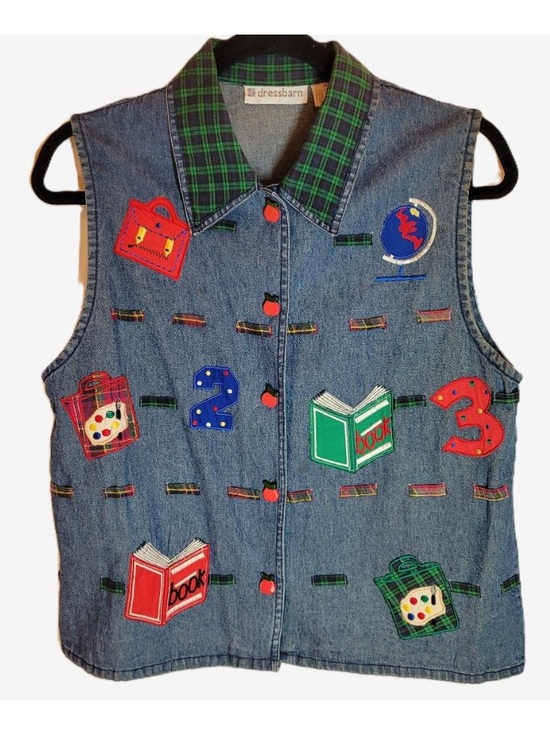 dressbarn Tops - Vintage Embroidered Denim Teacher Vest